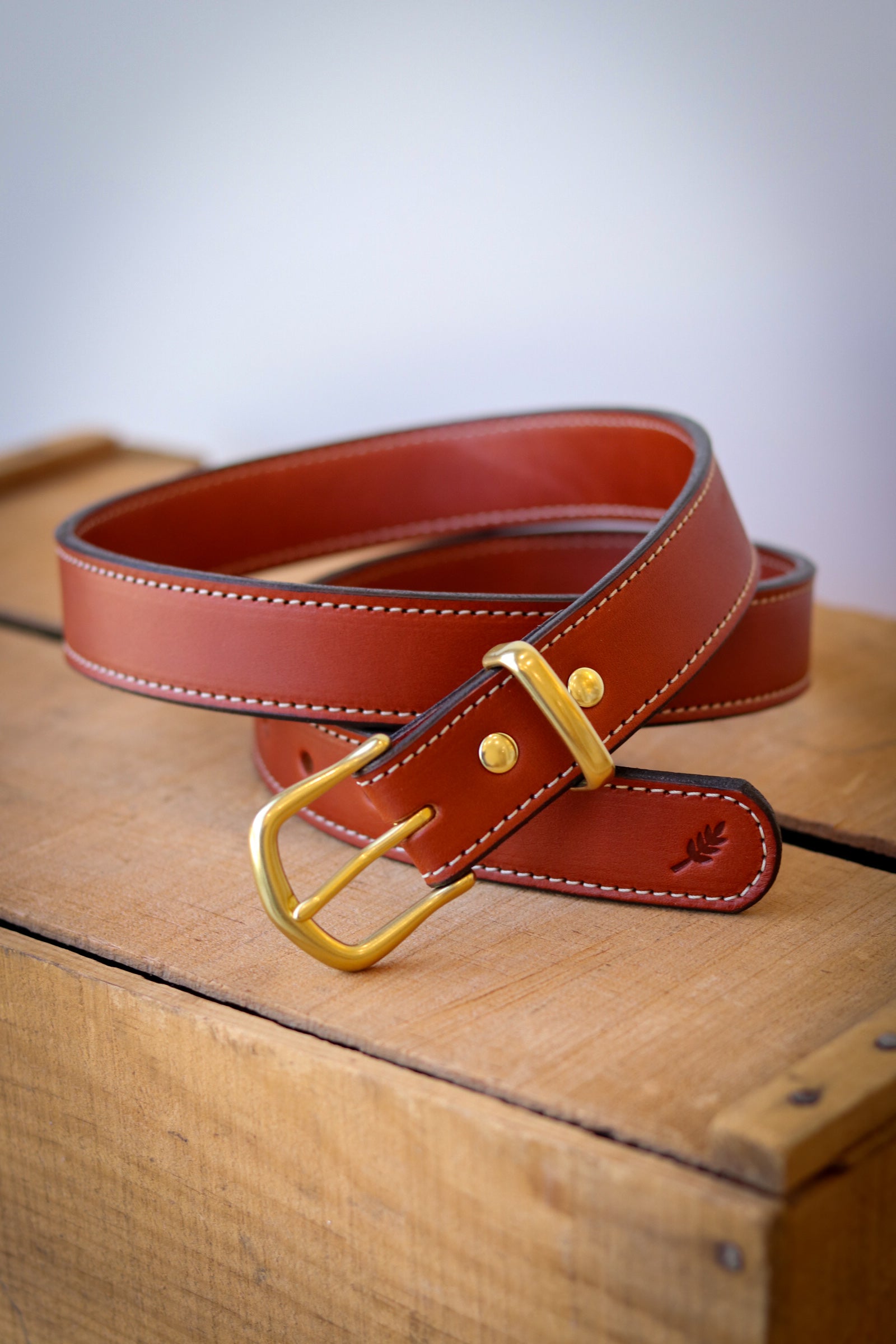 brown dress belt gold buckle Men's Brown Leather Dress Belt - Gold Buckle - Size 32