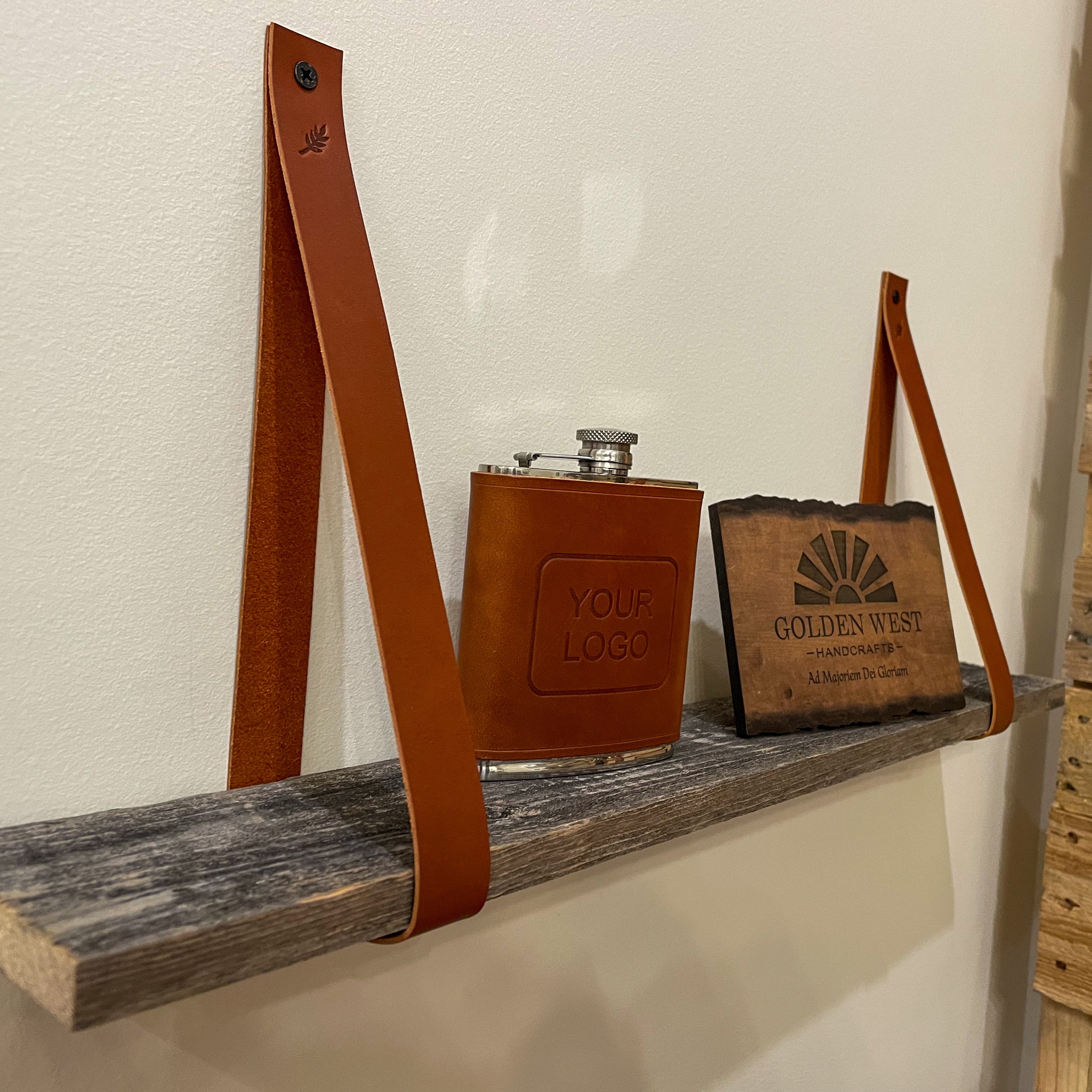 Leather Strap & Reclaimed Barn Wood Shelf