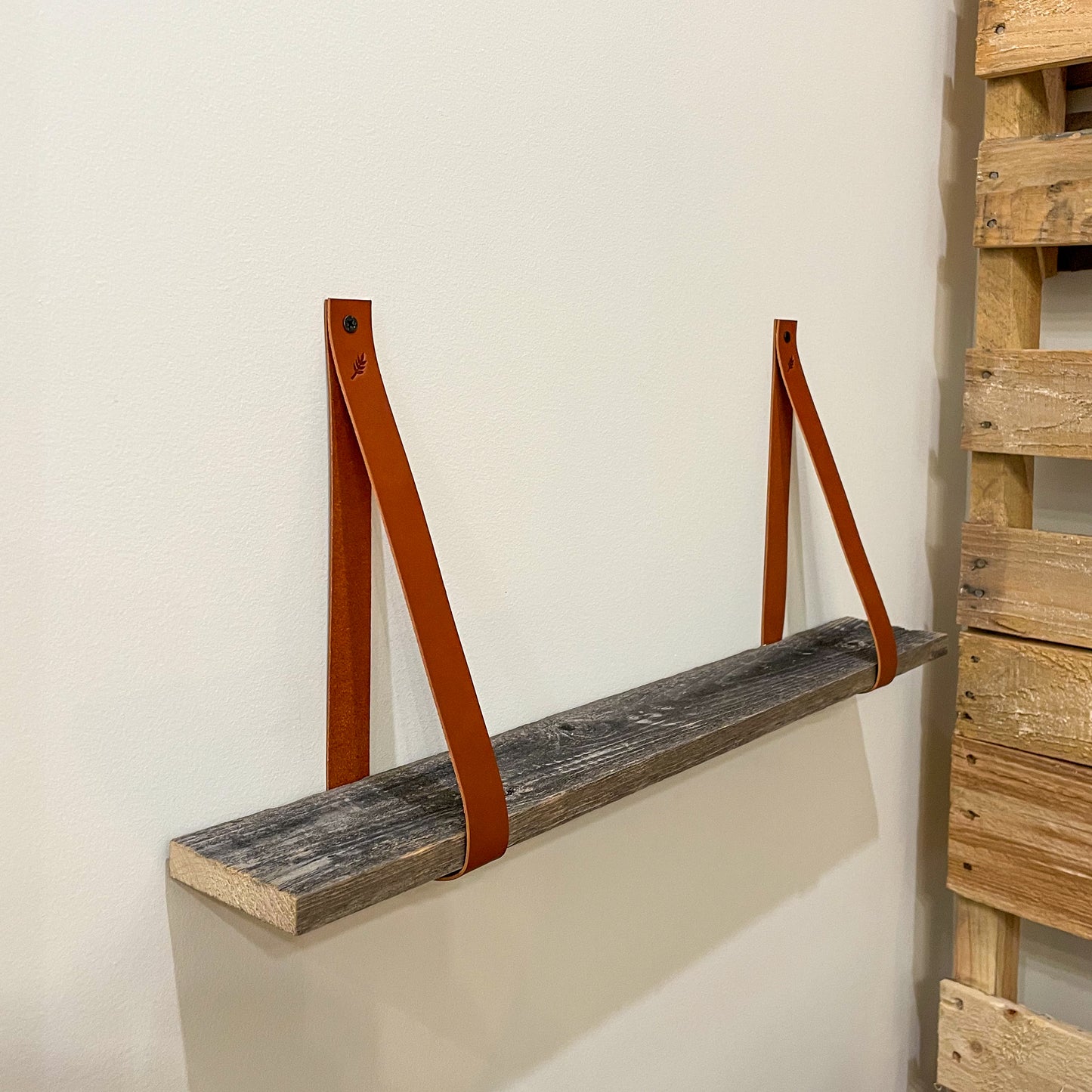 Leather Strap & Reclaimed Barn Wood Shelf