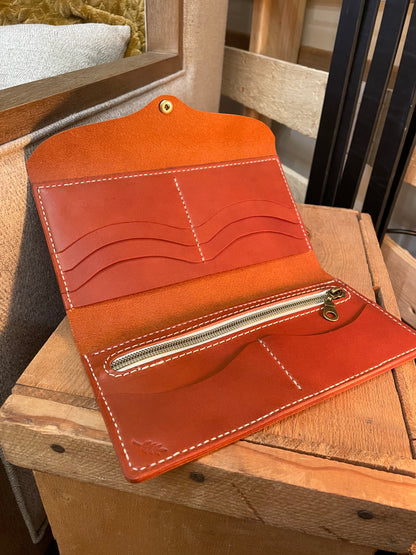 Handcrafted Leather Billfold with Zipper Pouch and Snap Closure