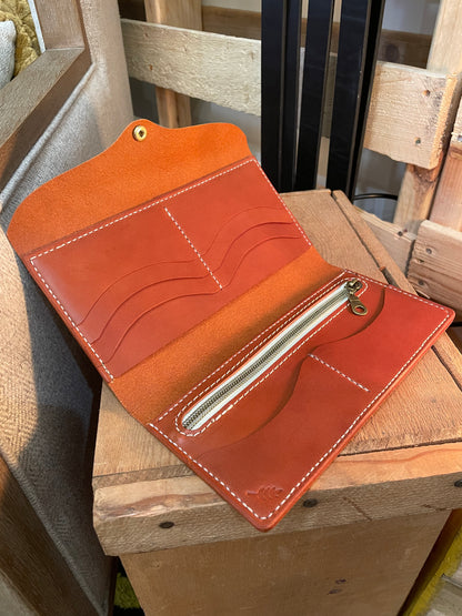 Handcrafted Leather Billfold with Zipper Pouch and Snap Closure