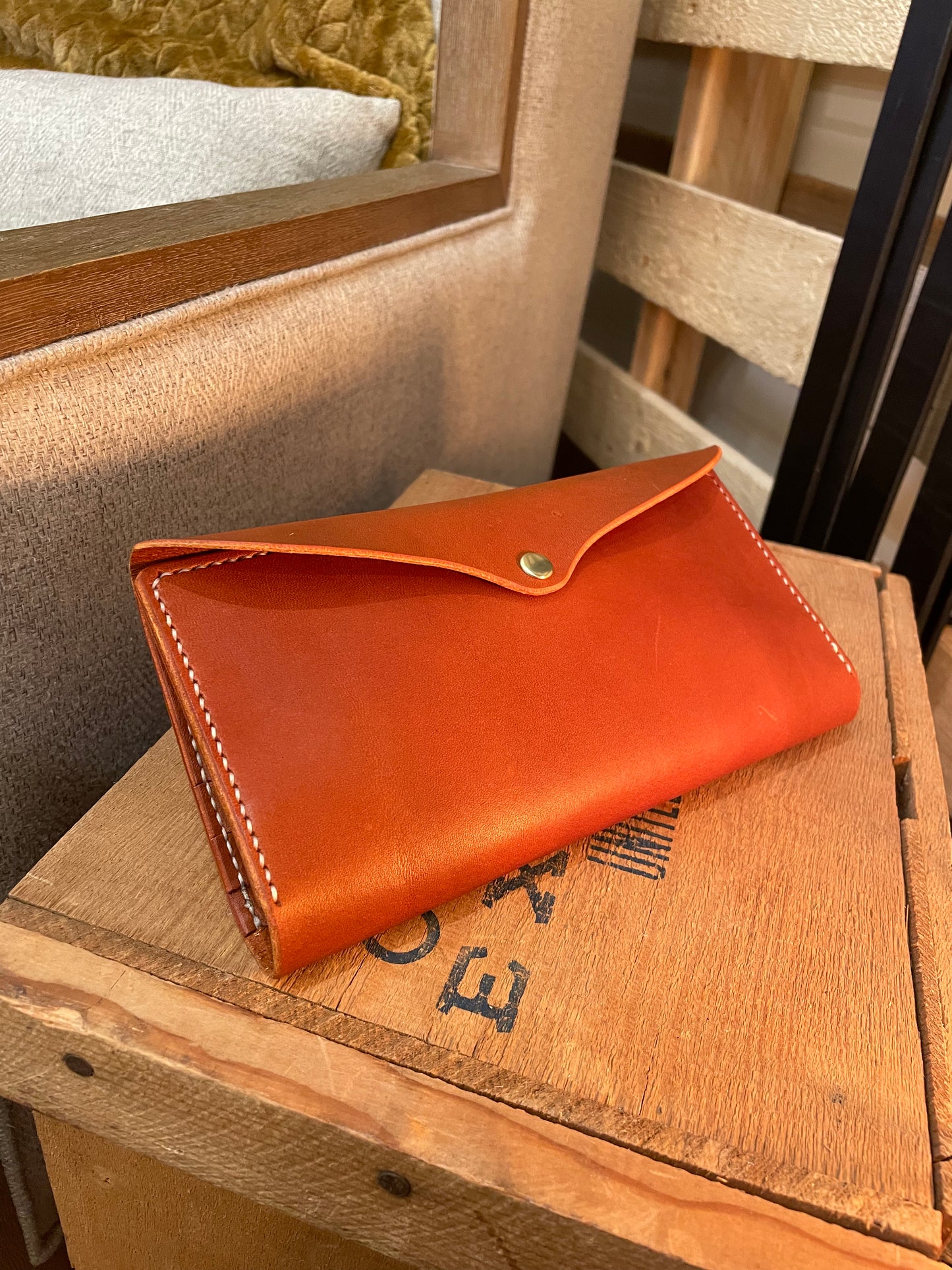 Handcrafted Leather Billfold with Zipper Pouch and Snap Closure